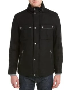 Cole Haan Wool Melton Stand Collar Jacket With Patch Pockets | Coats & Outerwear